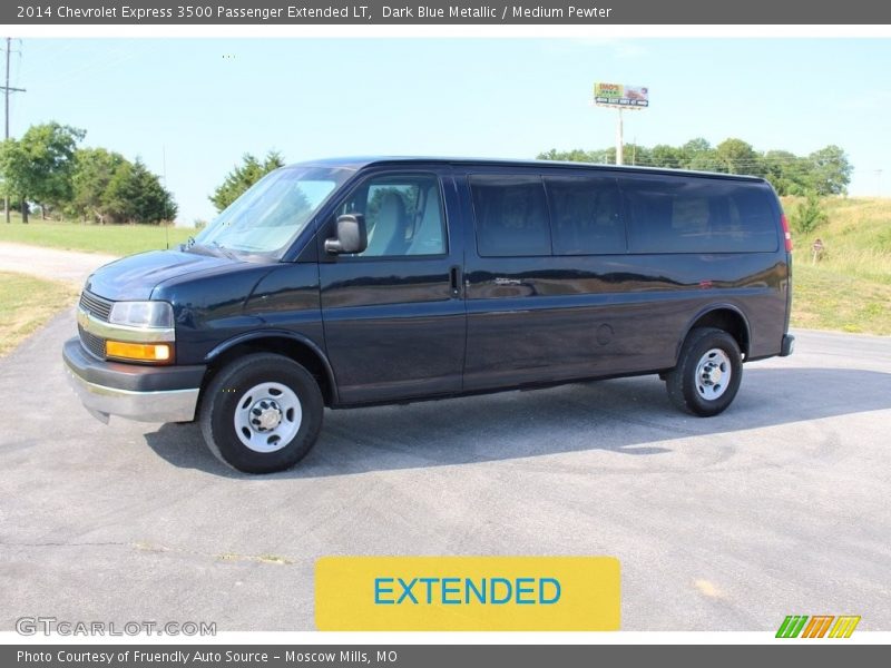 Dark Blue Metallic / Medium Pewter 2014 Chevrolet Express 3500 Passenger Extended LT