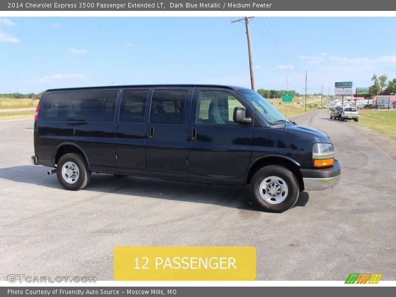 Dark Blue Metallic / Medium Pewter 2014 Chevrolet Express 3500 Passenger Extended LT