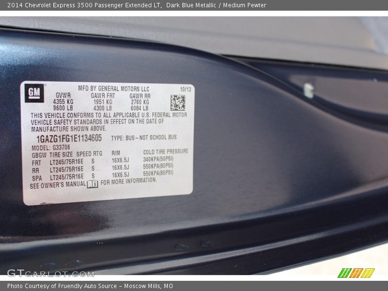 Dark Blue Metallic / Medium Pewter 2014 Chevrolet Express 3500 Passenger Extended LT