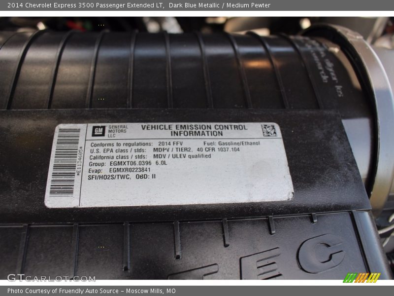 Dark Blue Metallic / Medium Pewter 2014 Chevrolet Express 3500 Passenger Extended LT