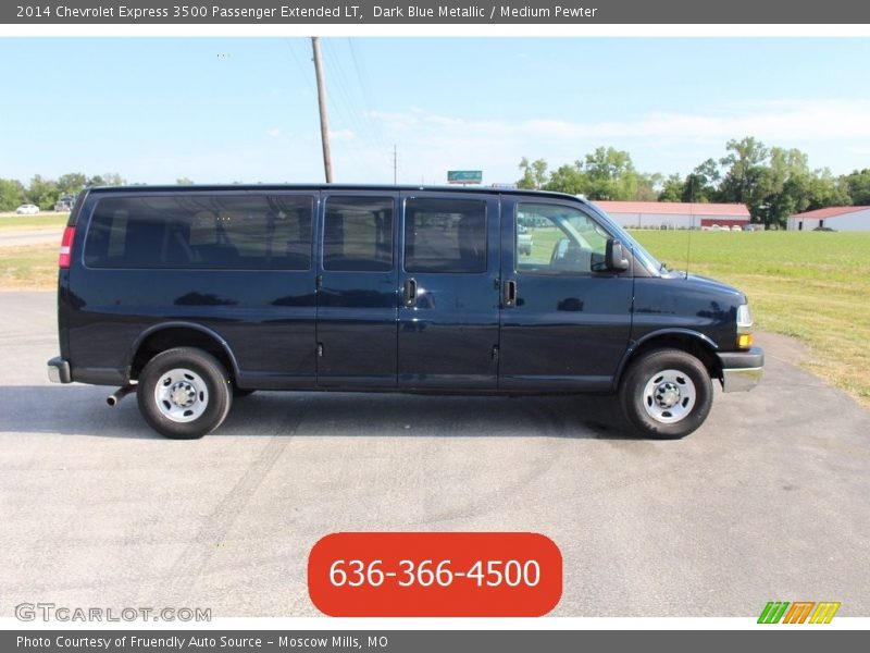 Dark Blue Metallic / Medium Pewter 2014 Chevrolet Express 3500 Passenger Extended LT