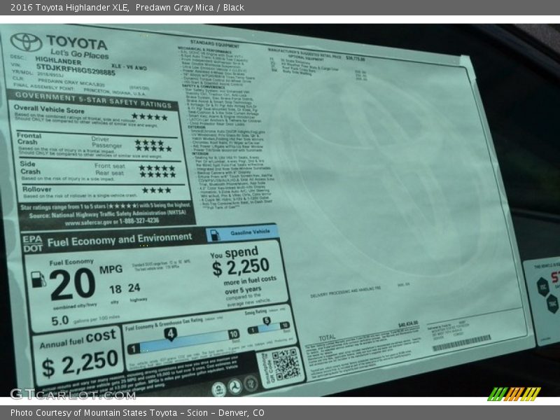 Predawn Gray Mica / Black 2016 Toyota Highlander XLE