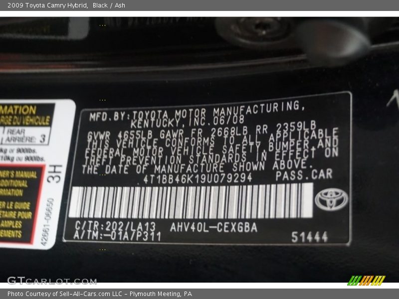 Black / Ash 2009 Toyota Camry Hybrid