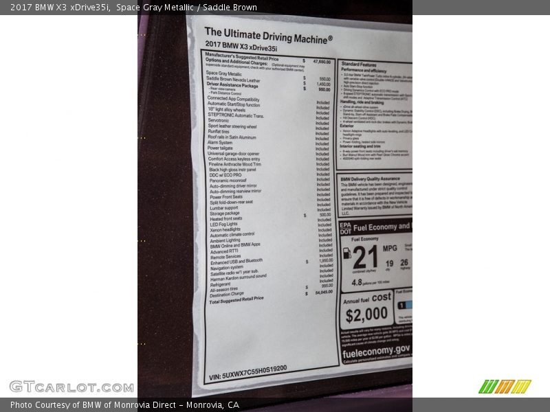  2017 X3 xDrive35i Window Sticker