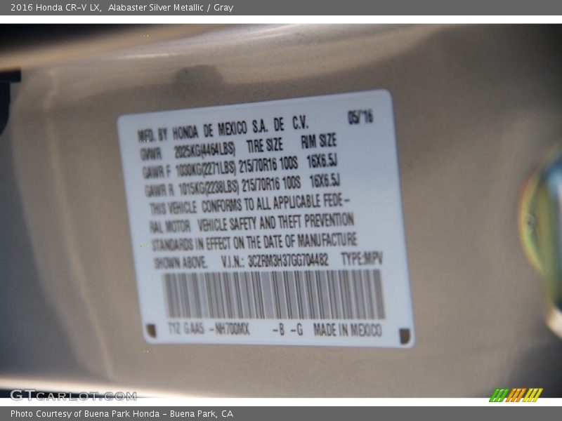 Alabaster Silver Metallic / Gray 2016 Honda CR-V LX