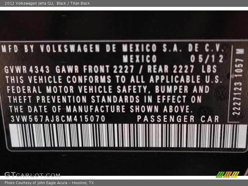 Black / Titan Black 2012 Volkswagen Jetta GLI