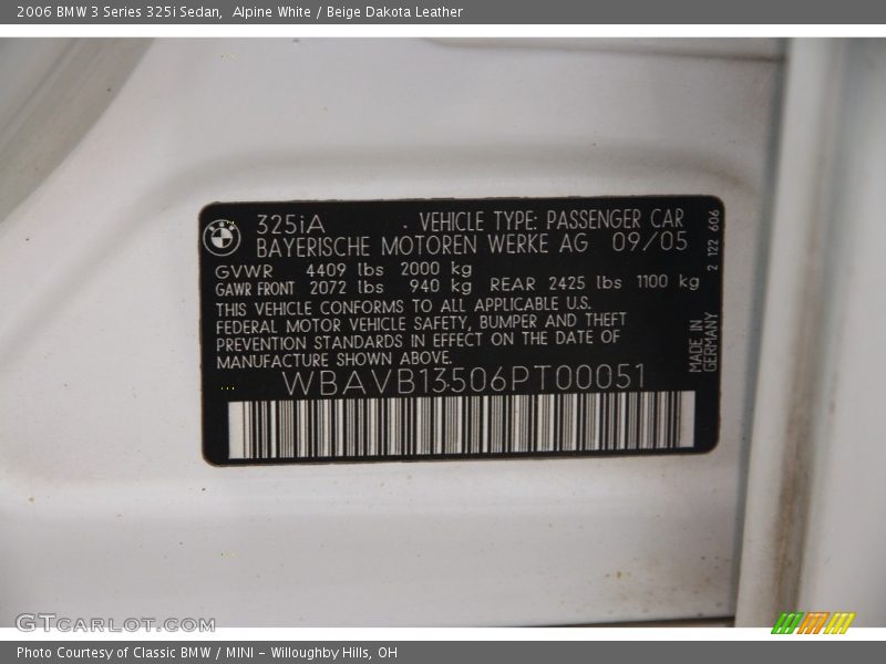 Alpine White / Beige Dakota Leather 2006 BMW 3 Series 325i Sedan
