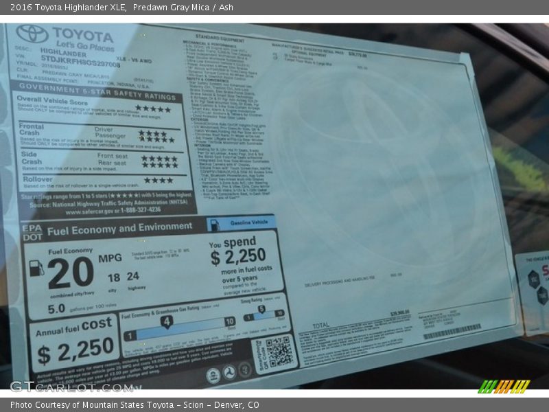 Predawn Gray Mica / Ash 2016 Toyota Highlander XLE