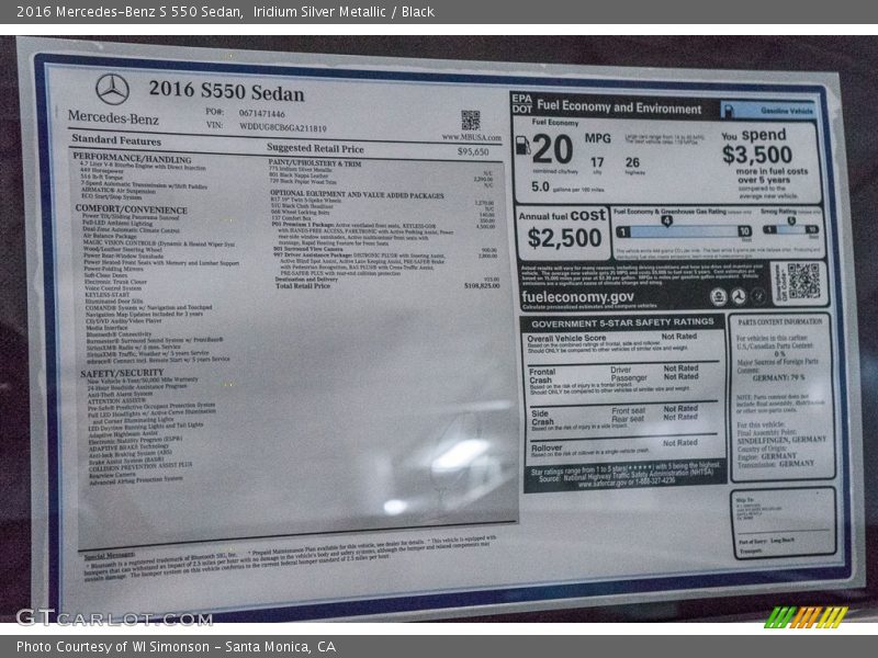 Iridium Silver Metallic / Black 2016 Mercedes-Benz S 550 Sedan