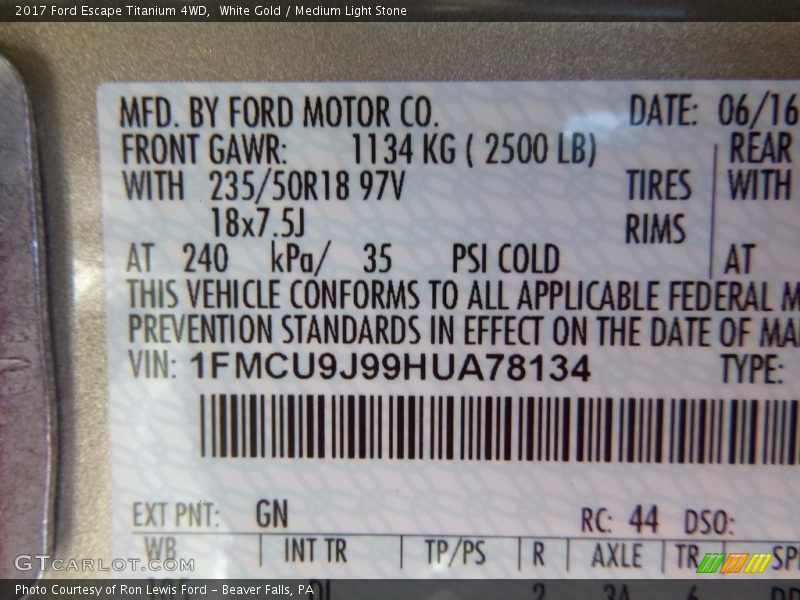 White Gold / Medium Light Stone 2017 Ford Escape Titanium 4WD