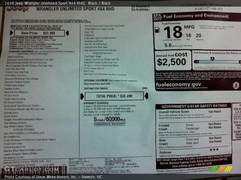 Black / Black 2016 Jeep Wrangler Unlimited Sport 4x4 RHD