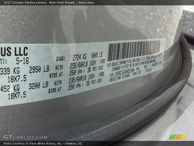 Billet Silver Metallic / Black/Alloy 2017 Chrysler Pacifica Limited