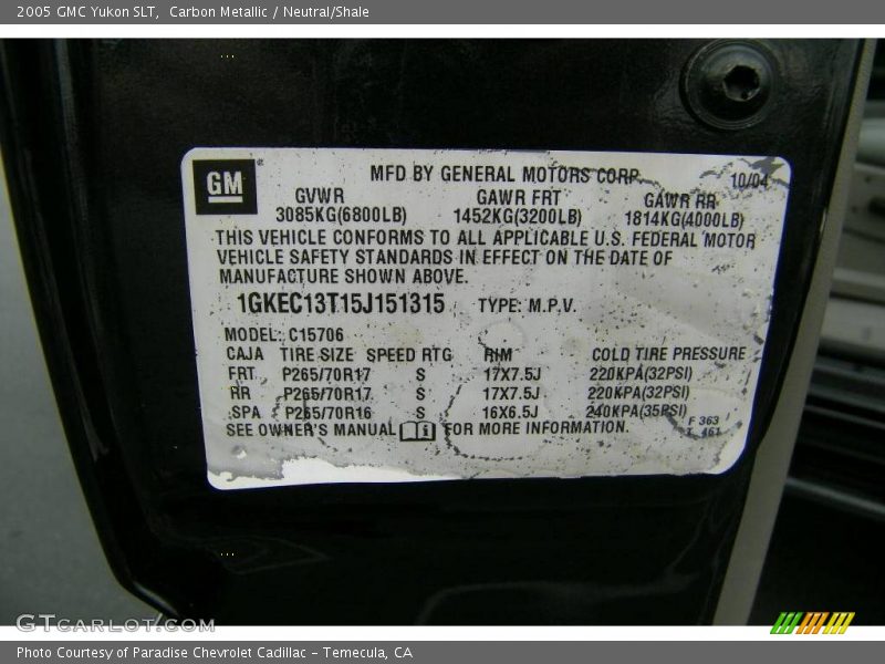 Carbon Metallic / Neutral/Shale 2005 GMC Yukon SLT