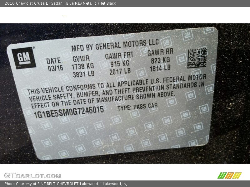Blue Ray Metallic / Jet Black 2016 Chevrolet Cruze LT Sedan