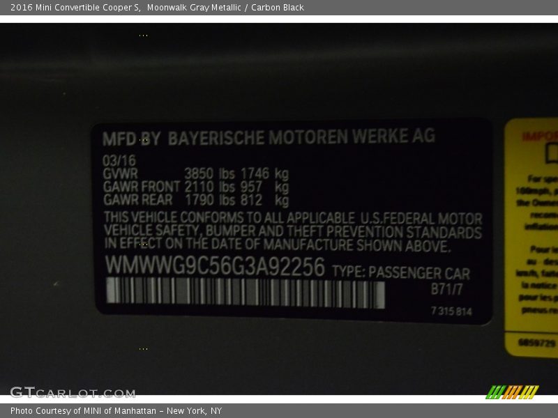 Moonwalk Gray Metallic / Carbon Black 2016 Mini Convertible Cooper S