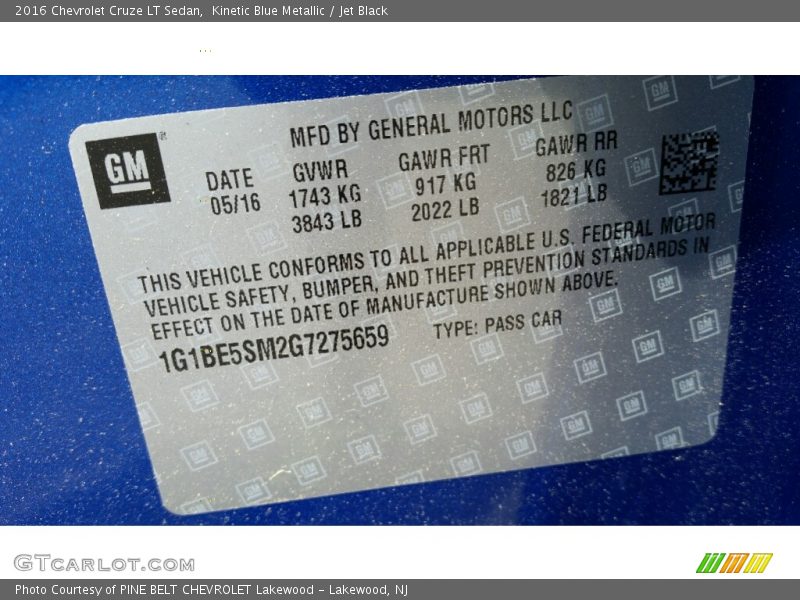 Kinetic Blue Metallic / Jet Black 2016 Chevrolet Cruze LT Sedan
