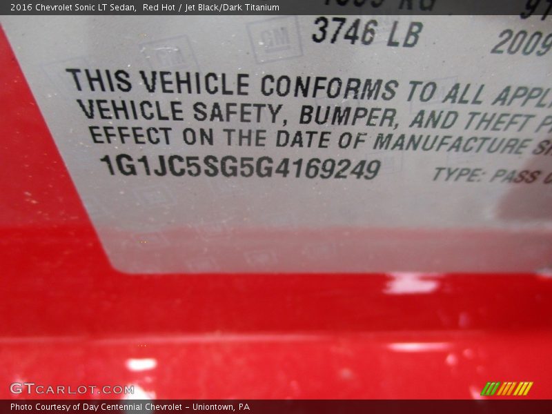 Red Hot / Jet Black/Dark Titanium 2016 Chevrolet Sonic LT Sedan
