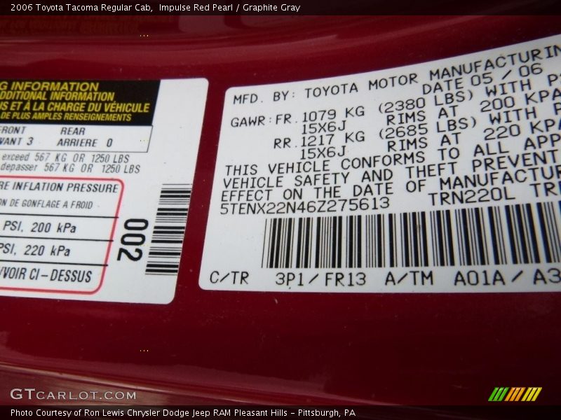 Impulse Red Pearl / Graphite Gray 2006 Toyota Tacoma Regular Cab