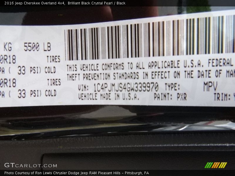 Brilliant Black Crystal Pearl / Black 2016 Jeep Cherokee Overland 4x4