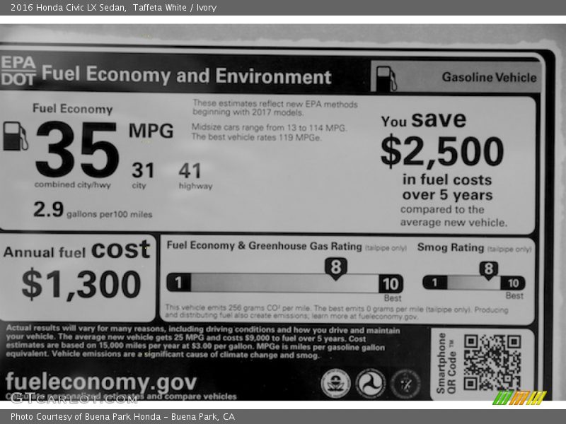 Taffeta White / Ivory 2016 Honda Civic LX Sedan