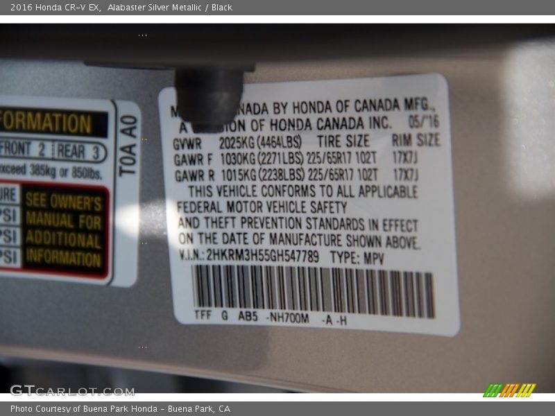 Alabaster Silver Metallic / Black 2016 Honda CR-V EX