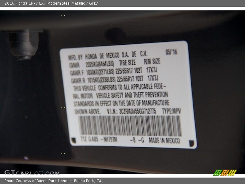 Modern Steel Metallic / Gray 2016 Honda CR-V EX