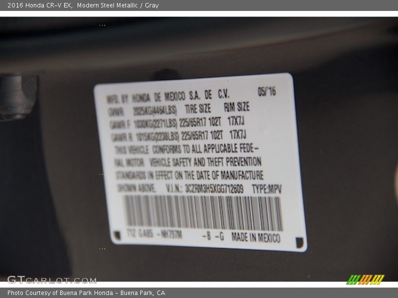 Modern Steel Metallic / Gray 2016 Honda CR-V EX