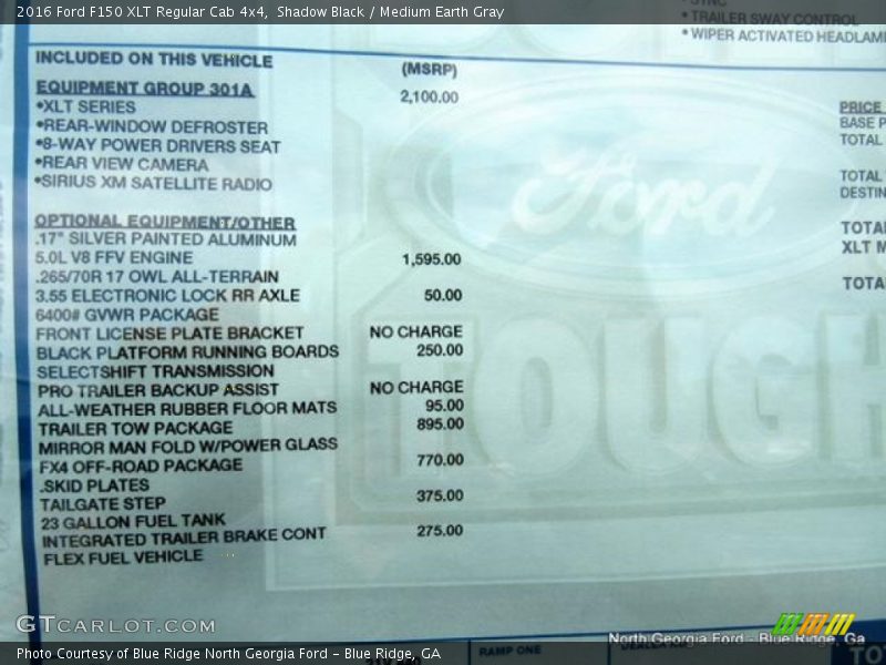 Shadow Black / Medium Earth Gray 2016 Ford F150 XLT Regular Cab 4x4