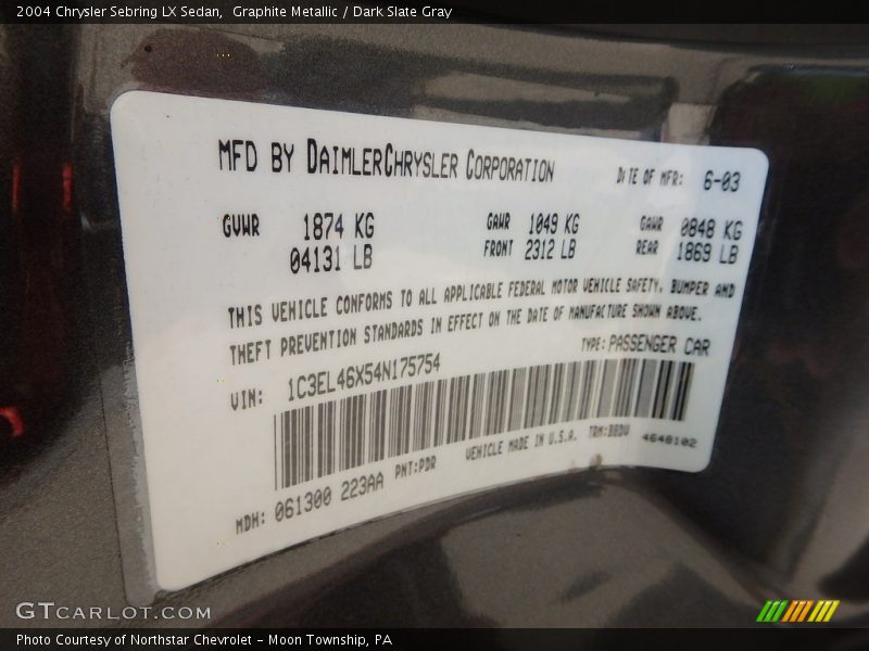 Graphite Metallic / Dark Slate Gray 2004 Chrysler Sebring LX Sedan