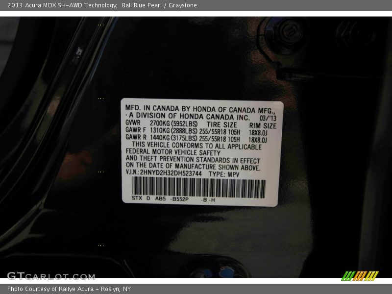Bali Blue Pearl / Graystone 2013 Acura MDX SH-AWD Technology