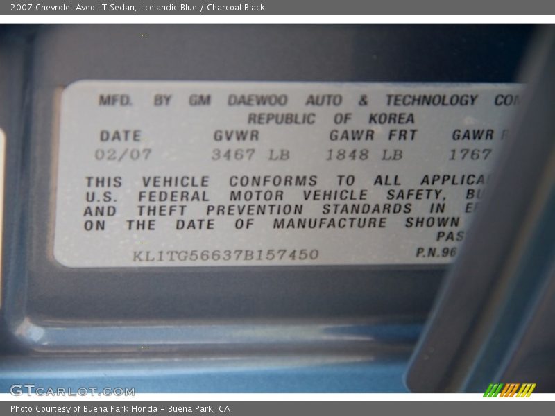 Icelandic Blue / Charcoal Black 2007 Chevrolet Aveo LT Sedan