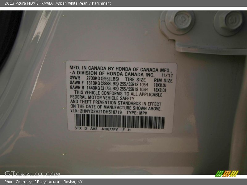 Aspen White Pearl / Parchment 2013 Acura MDX SH-AWD
