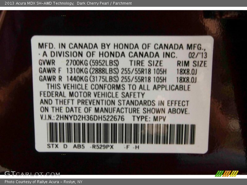 Dark Cherry Pearl / Parchment 2013 Acura MDX SH-AWD Technology