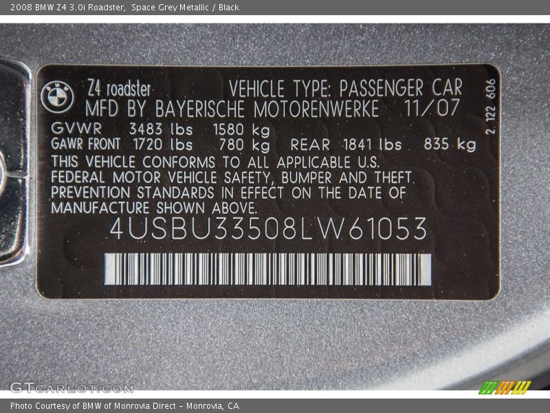 Space Grey Metallic / Black 2008 BMW Z4 3.0i Roadster