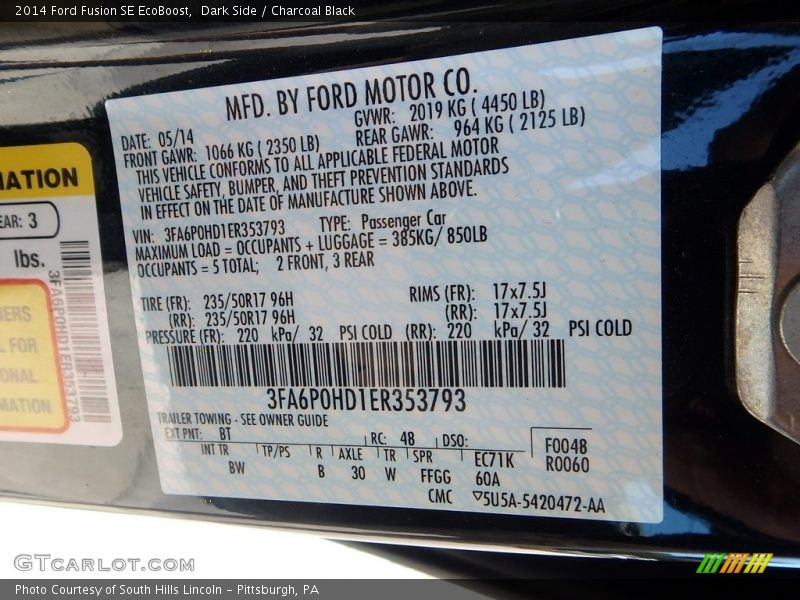 Dark Side / Charcoal Black 2014 Ford Fusion SE EcoBoost