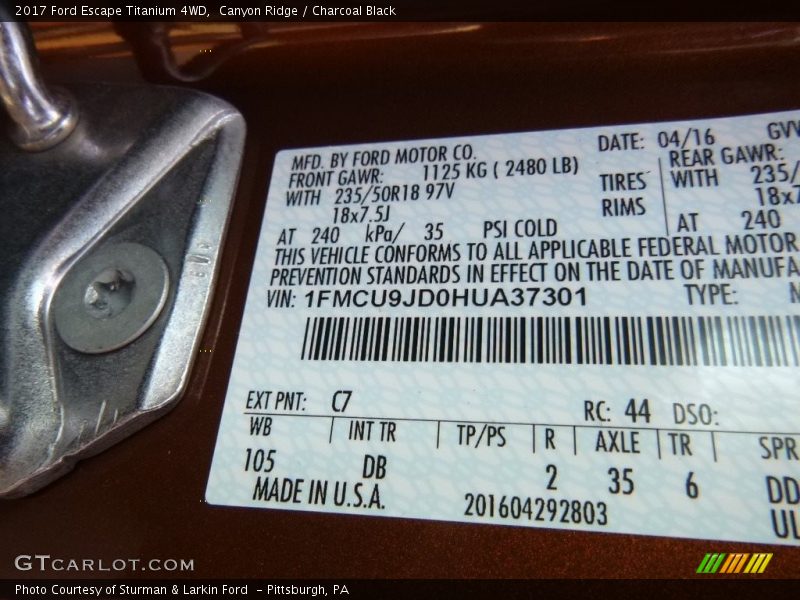 2017 Escape Titanium 4WD Canyon Ridge Color Code C7
