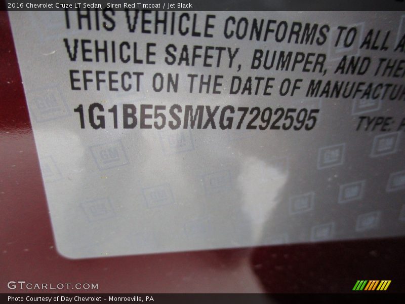 Siren Red Tintcoat / Jet Black 2016 Chevrolet Cruze LT Sedan