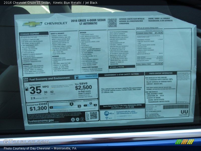 Kinetic Blue Metallic / Jet Black 2016 Chevrolet Cruze LT Sedan