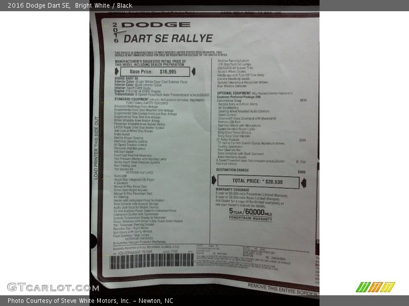 Bright White / Black 2016 Dodge Dart SE