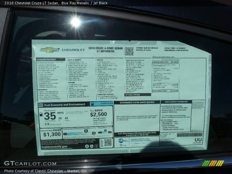 Blue Ray Metallic / Jet Black 2016 Chevrolet Cruze LT Sedan