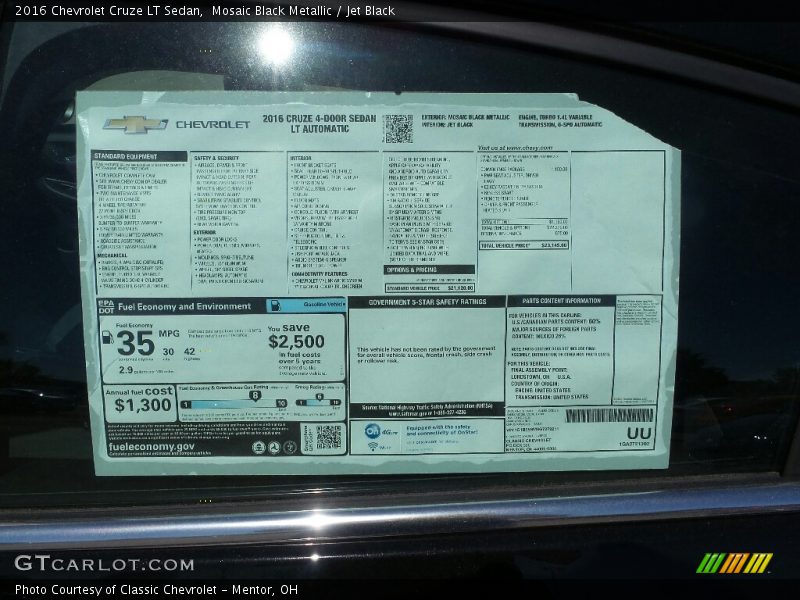 Mosaic Black Metallic / Jet Black 2016 Chevrolet Cruze LT Sedan