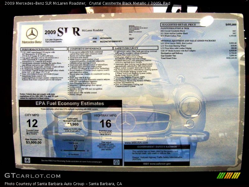  2009 SLR McLaren Roadster Window Sticker