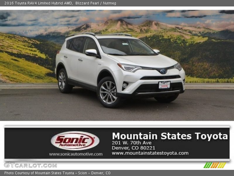 Blizzard Pearl / Nutmeg 2016 Toyota RAV4 Limited Hybrid AWD