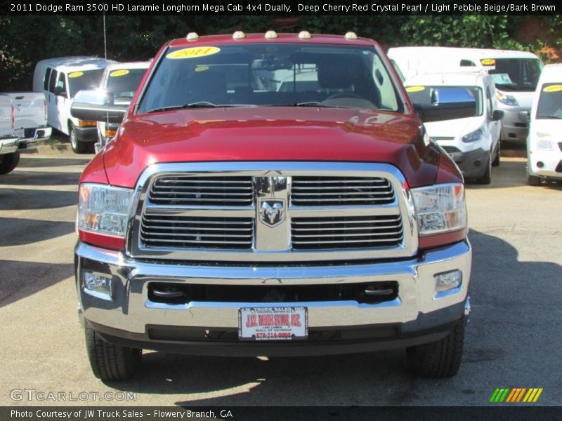 Deep Cherry Red Crystal Pearl / Light Pebble Beige/Bark Brown 2011 Dodge Ram 3500 HD Laramie Longhorn Mega Cab 4x4 Dually