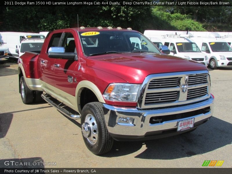 Deep Cherry Red Crystal Pearl / Light Pebble Beige/Bark Brown 2011 Dodge Ram 3500 HD Laramie Longhorn Mega Cab 4x4 Dually