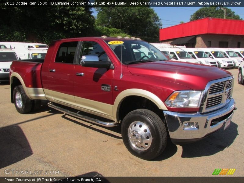 Deep Cherry Red Crystal Pearl / Light Pebble Beige/Bark Brown 2011 Dodge Ram 3500 HD Laramie Longhorn Mega Cab 4x4 Dually