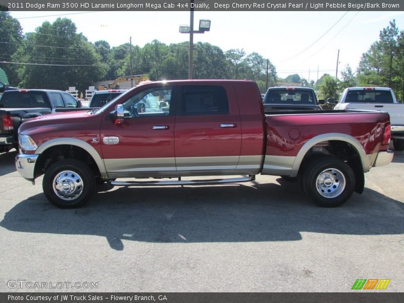 Deep Cherry Red Crystal Pearl / Light Pebble Beige/Bark Brown 2011 Dodge Ram 3500 HD Laramie Longhorn Mega Cab 4x4 Dually