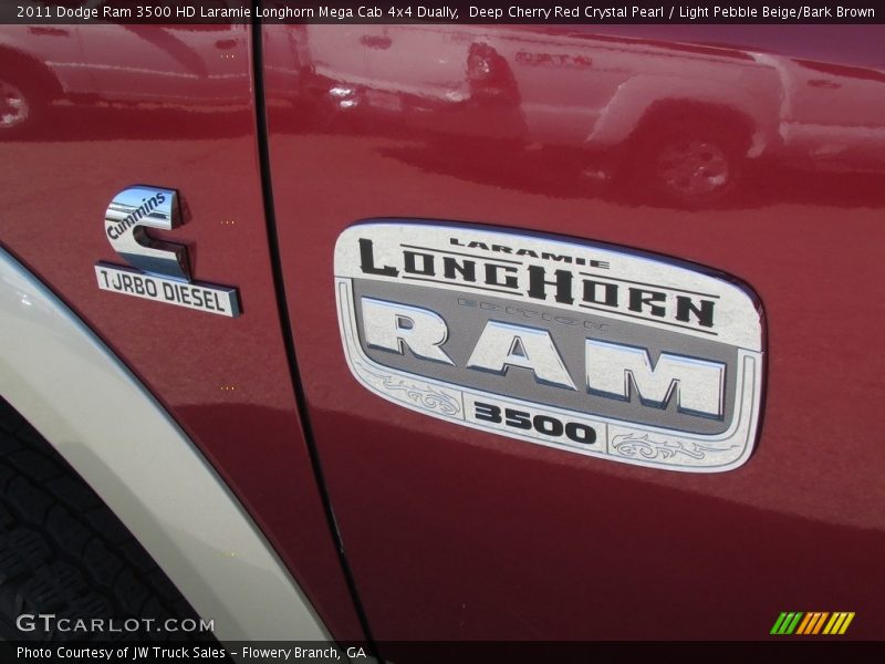 Deep Cherry Red Crystal Pearl / Light Pebble Beige/Bark Brown 2011 Dodge Ram 3500 HD Laramie Longhorn Mega Cab 4x4 Dually