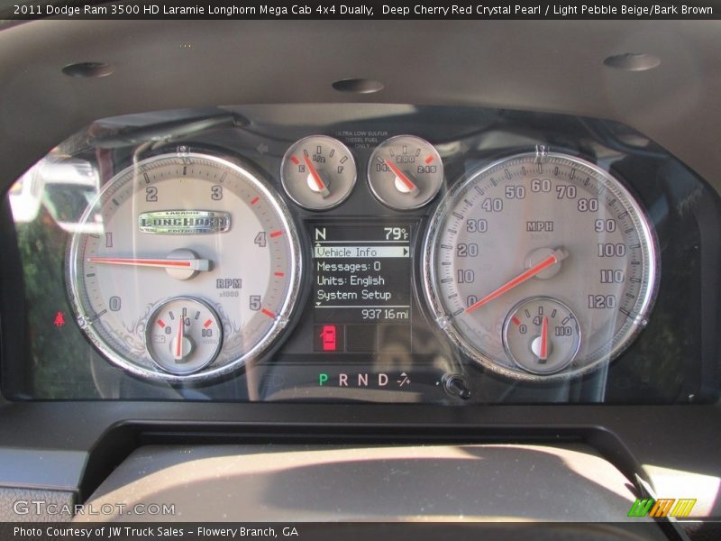 Deep Cherry Red Crystal Pearl / Light Pebble Beige/Bark Brown 2011 Dodge Ram 3500 HD Laramie Longhorn Mega Cab 4x4 Dually