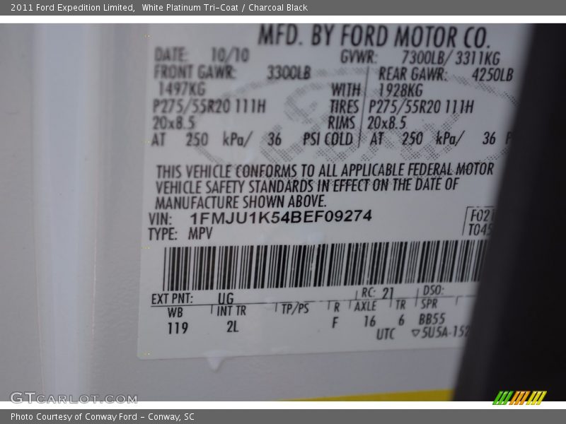 White Platinum Tri-Coat / Charcoal Black 2011 Ford Expedition Limited